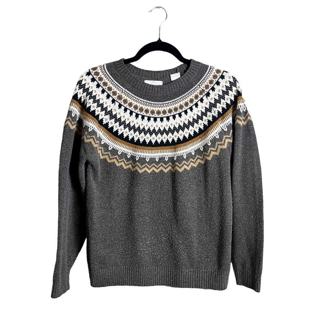 Weatherproof Vintage Fair Isle Sweater Gray Knit Small